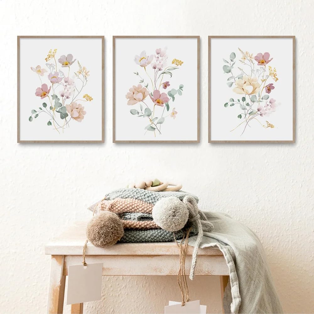 WUHBCZ Wall Posters-Abstract Watercolor Wildflower Flower Poster Colorful Floral Prints Plant Wall Art Canvas Painting Wall Pictures for Kitchen Living Room Decor-40 * 60cm/3PCS (No Frame)