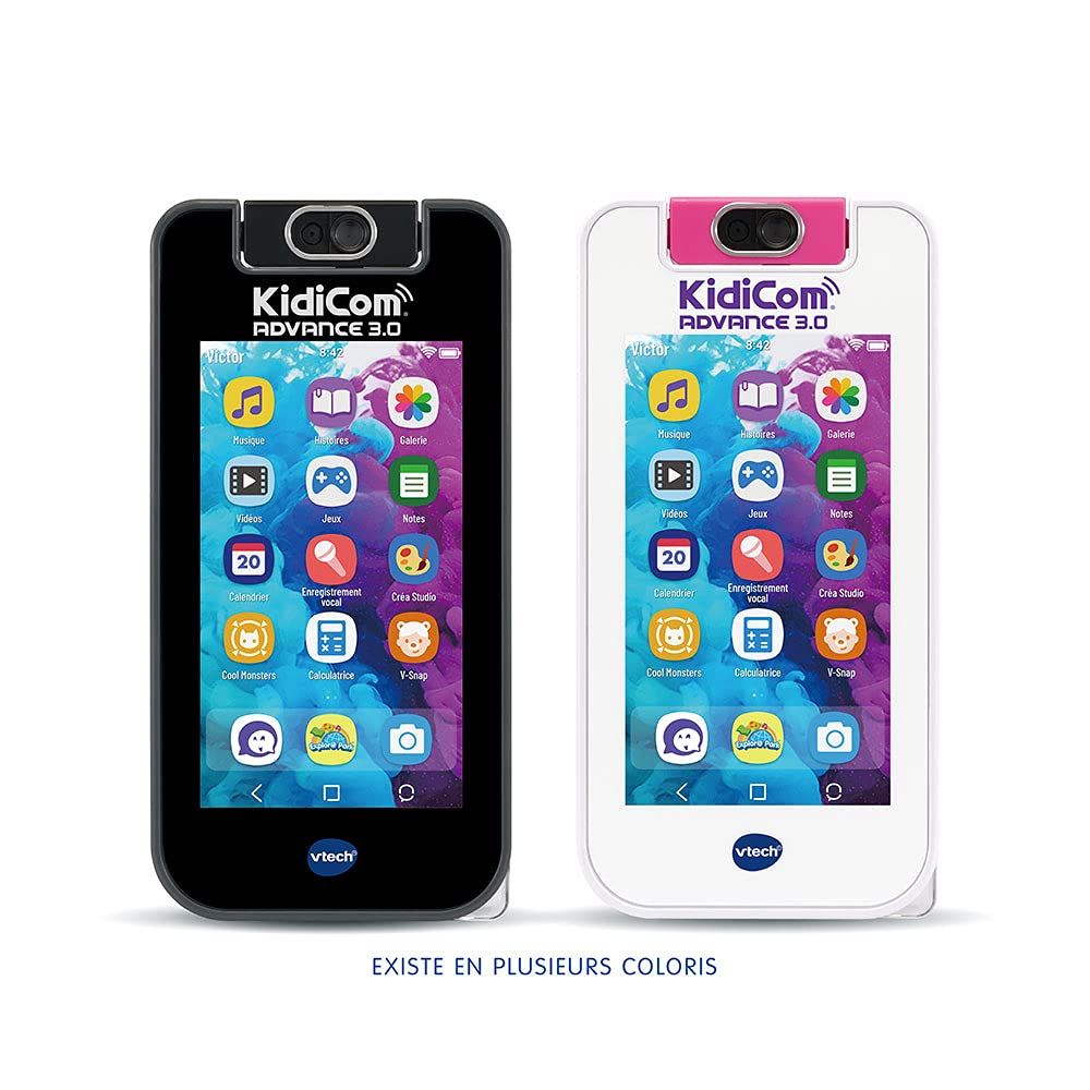 VTech - KidiCom Advance 3.0 Noir, Portable Enfant sans Forfait Sécurisé – 6/12 Ans – Contenu en Français