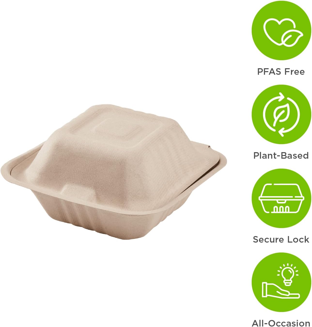 KARAT EARTH Clamshell Take Out Food Containers [8"x8", 200 ct ] - Compostable To Go Containers, Natural Biodegradable Bagasse, Made of Sugarcane Fibers