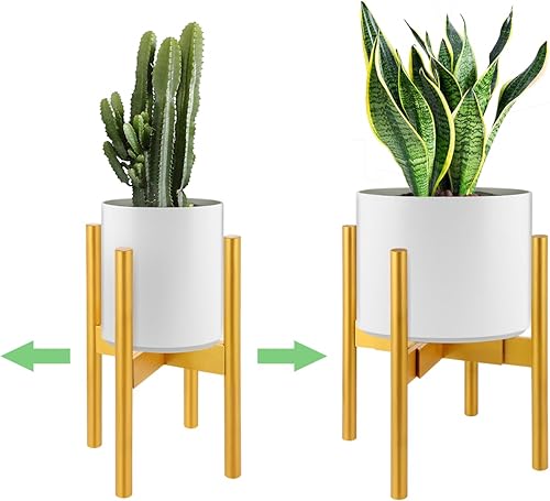 Miniatura 8 de Soporte ajustable extensible para plantas, moderno soporte de bambú para macetas de interior para macetas, estante versátil para macetas, acabado