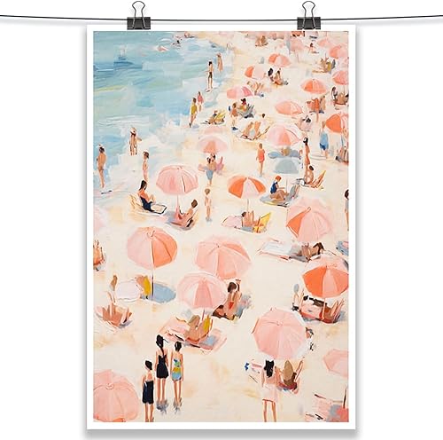 Miniatura 2 de Póster moderno de color rosa pastel, decoración de pared de playa de verano, divertida, impresión en lienzo de vaquera costera, pintura retro del
