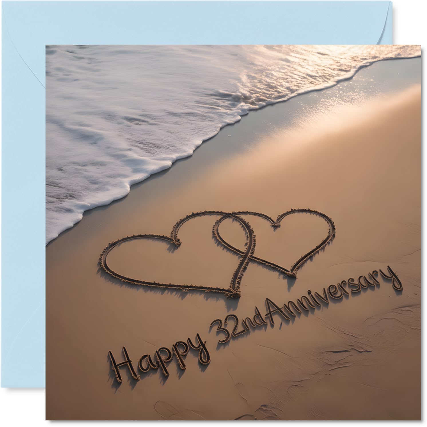 32nd Anniversary Card for Women Men - Love on the Ocean Shore - Happy 32 Year Anniversary Card for Girlfriend Partner Wife Husband, 145mm Wedding Anniversaries Greeting Cards