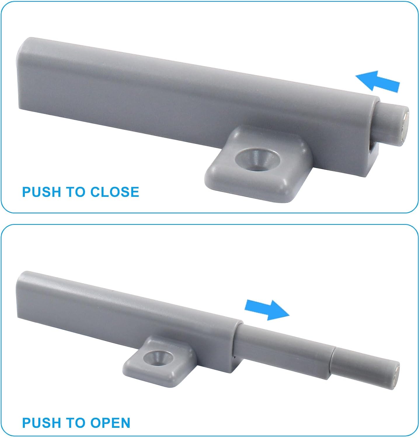 4 Pack Grey Push Touch Latch Plastic Push Release Buffers Latch Spring Push Latches for Wardrobe, Door, & Cupboard Drawers(Style1,Small)