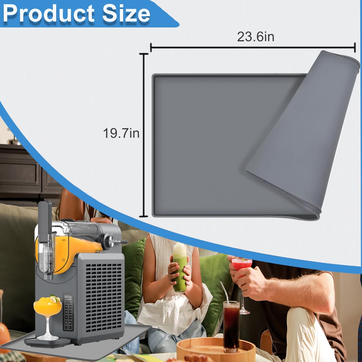 Slushie Machine Mat Margarita Machine Silicone Mat, Table Mat for Ninja Frozen Drink Maker, Slushy Machine Tray Cocktail Machine Soft Silicone Drip Pan, Non-Slip Waterproof Slush Pad 23.6''x19.7''