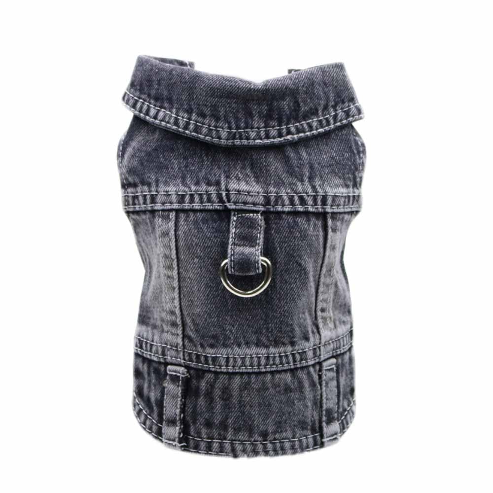 feiling Jeans Dog Jacket with Metal Hook for Lead, Denim Coat Outfit Gift Dog Clothes Pet Vest for Puppies, Small, Medium Dogs (black, XXL)