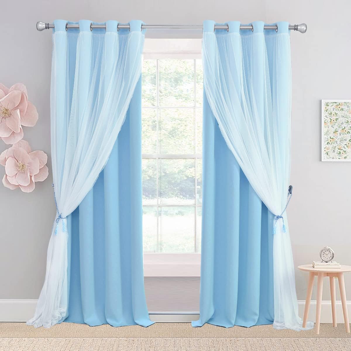 SOFJAGETQ Light Blue Blackout Curtains, 84 Inch (2 Panels)