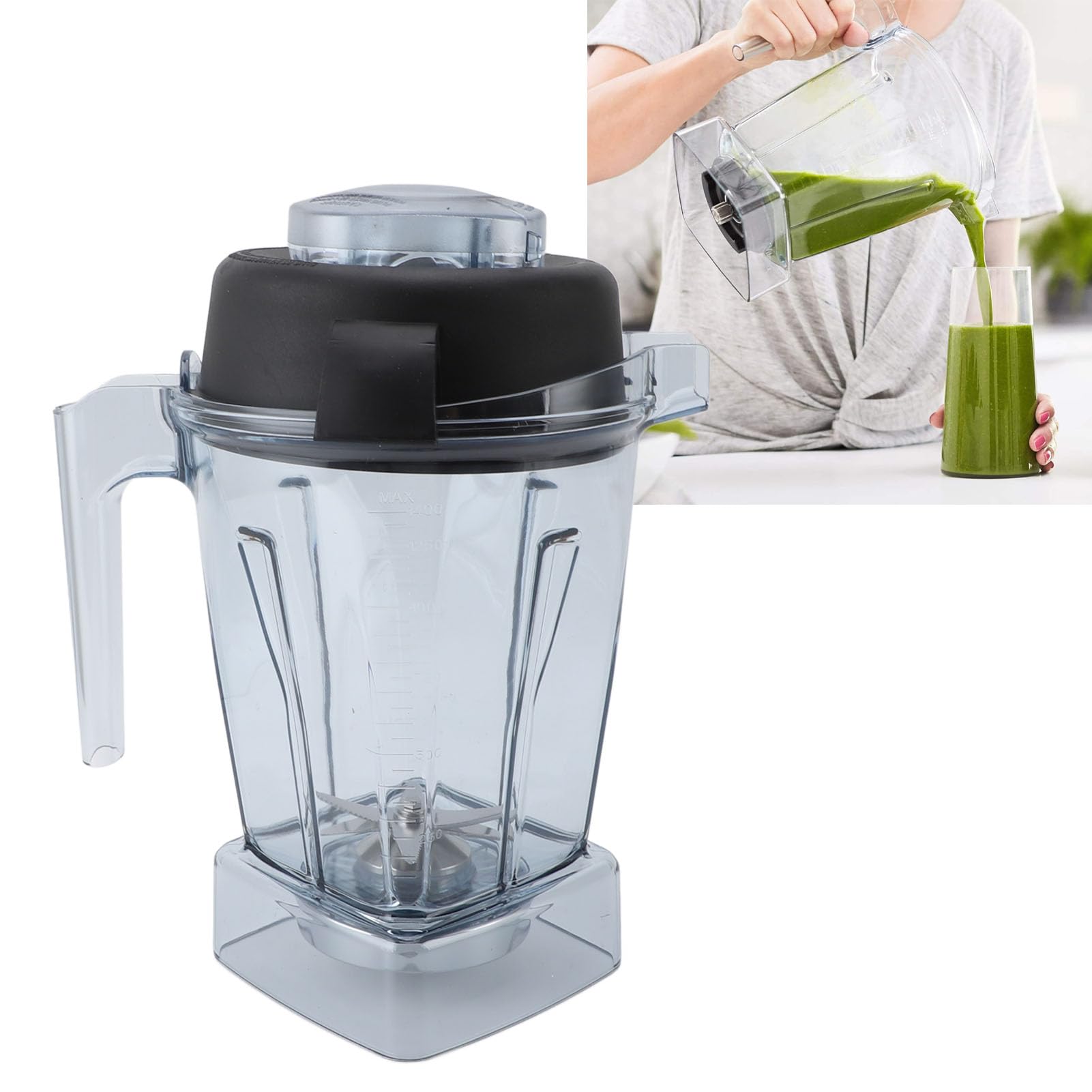 Récipient de Remplacement de Mélangeur, Tasse de Mélangeur Transparente Anti-fuite avec Lame et Couvercle en Acier Inoxydable pour Pièces de Mélangeur Vitamixx