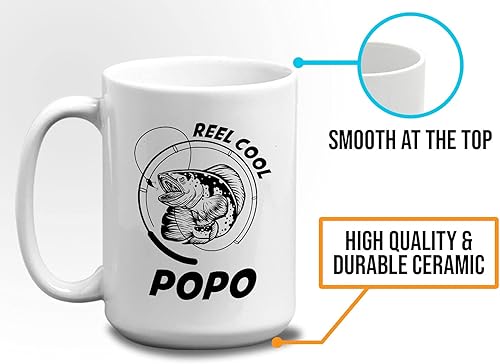 Miniatura 5 de Taza de café para abuelo de 15 onzas, color blanco, carrete de popo, abuelo, cumpleaños, pescador, pescador, pesca nacida a pescar río