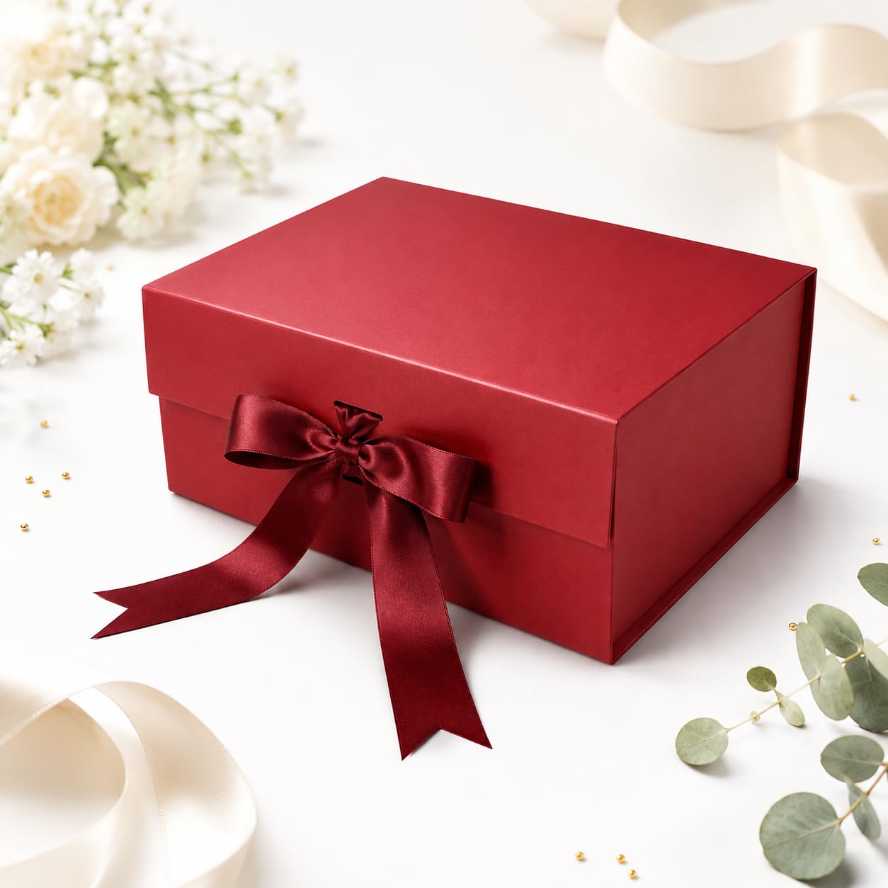 Aakriti Maroon Gift Box Large| 26 x 26 x 10 cm Hamper Boxes for Gifts, Chocolates & Jewellery | Empty Gift Boxes with Satin Ribbon For Luxury Packaging Pack of 10 pcs Large 2