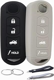 Silicone Rubber Key Fob Cover Compatible with 2009-2019 Mazda 3 6 CX-5 CX-7 CX-9 MX-5 Miata Toyota Yaris iA Scion iA (Black Grey)