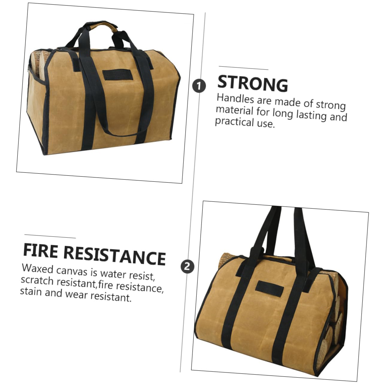 Zerodeko Borsa per Legna Resistente al Fuoco in Tela Maniglie e Cerniera, Borsa per Carbone e Legna da Ardere per Uso Esterno e Campeggio