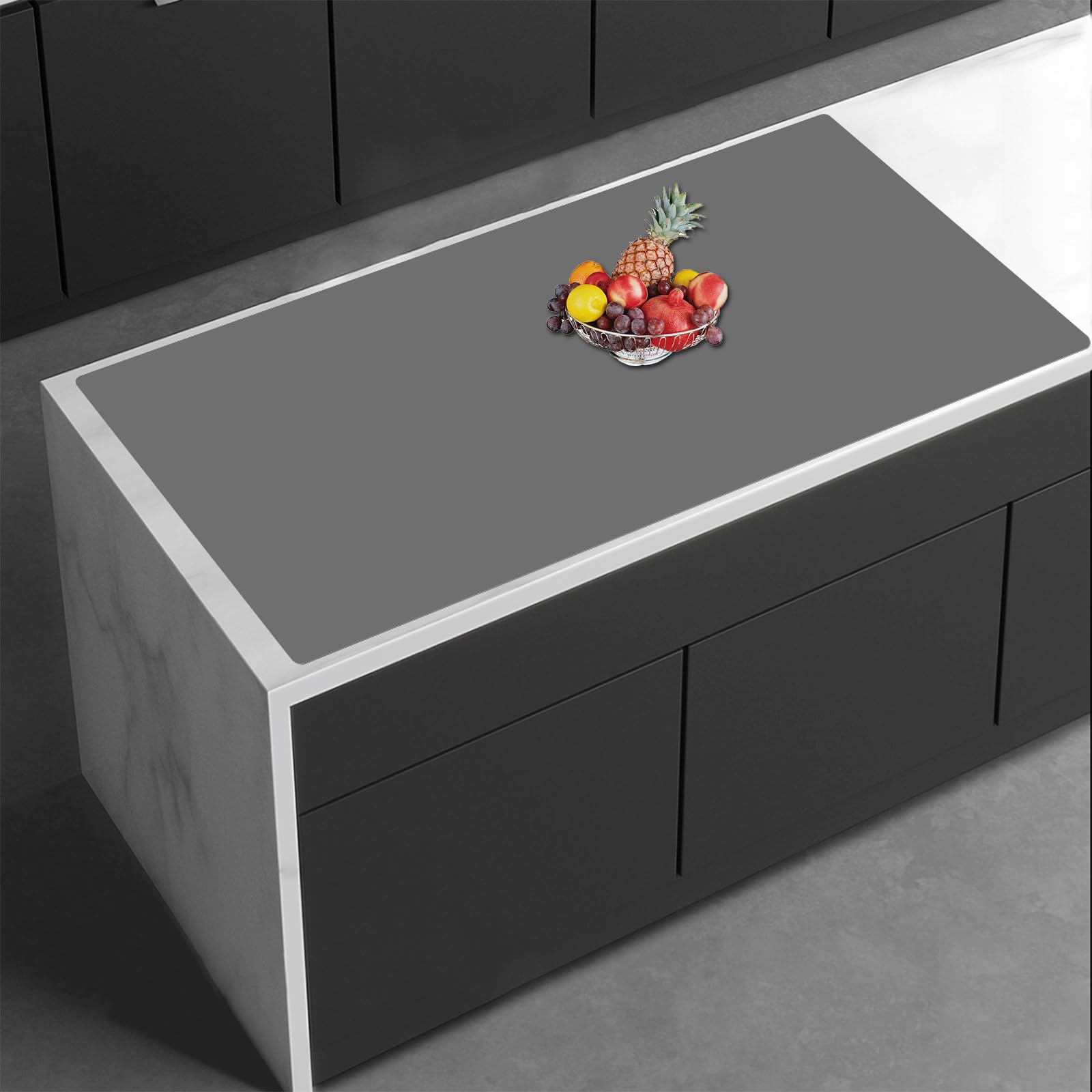 35.4''x23.6''(90cmx60cm) Extra Large Silicone Mat for Kitchen Counter, 1.4MM Thick Non-Slip Heat Resistant Countertop Protector, Waterproof Durable Kitchen Mat for Countertops, Islands (Dark Gray)