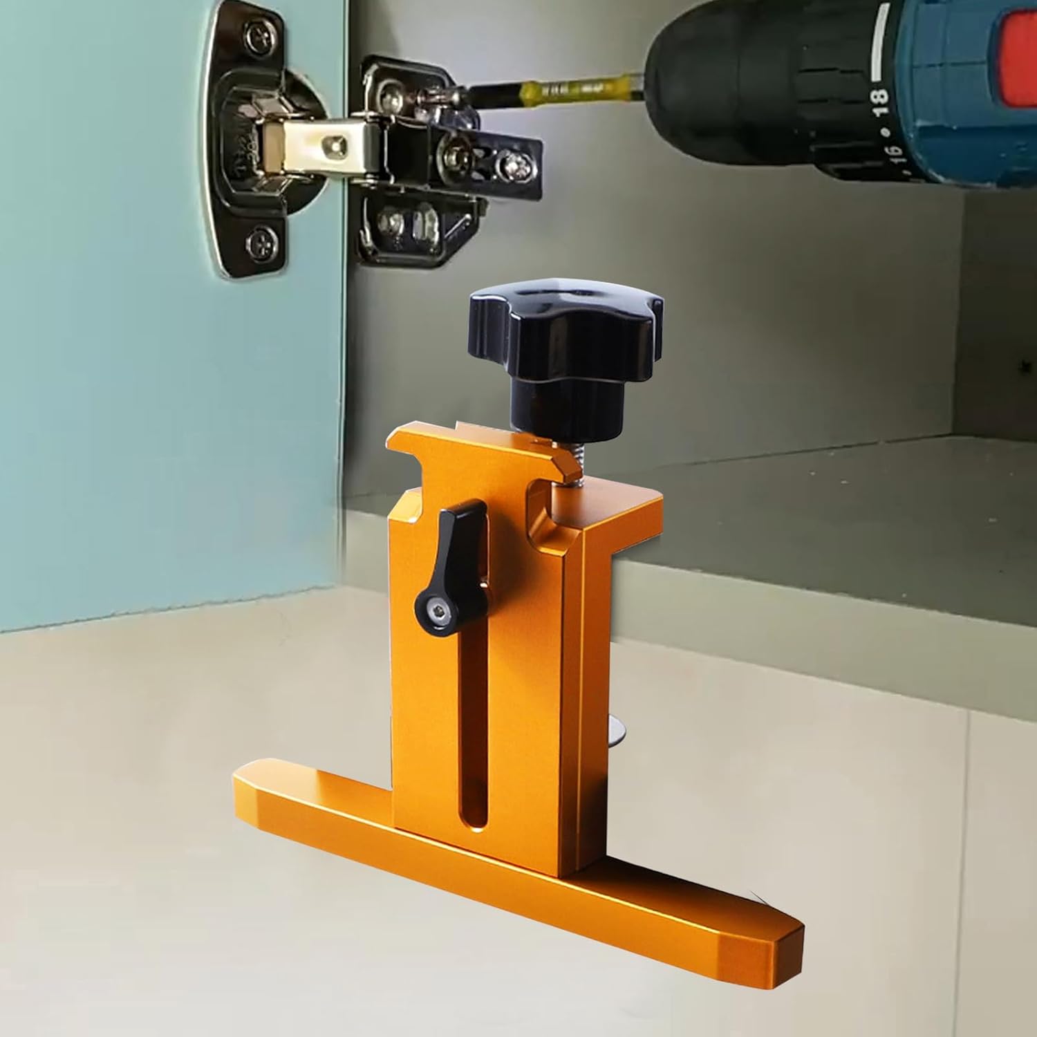 キャビネットドア取付ジグ - ヒンジガイド調節可能,キャビネットヒンジジグ - 木工取付キッチン収納交換位置合わせ測定階段大工用