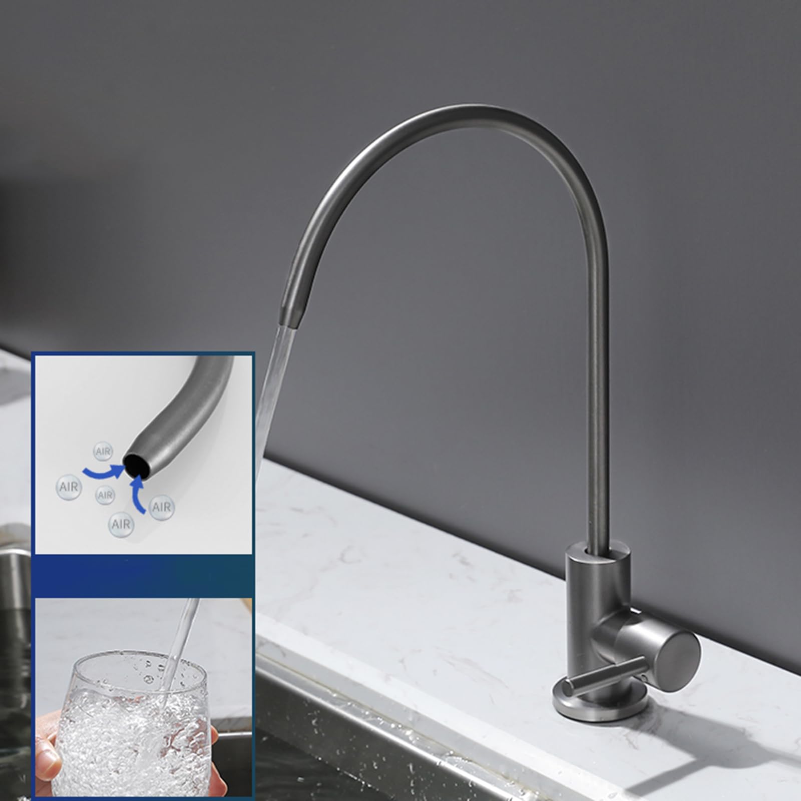faucet Krany filtrów wodnych, zlewozmywak z ulewem gnili szary