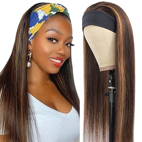 GzorOuzr Pelucas de cabello humano lacio con diadema P427 para mujer sin pegamento sin encaje con diadema densidad del 150 pelucas de cabello humano