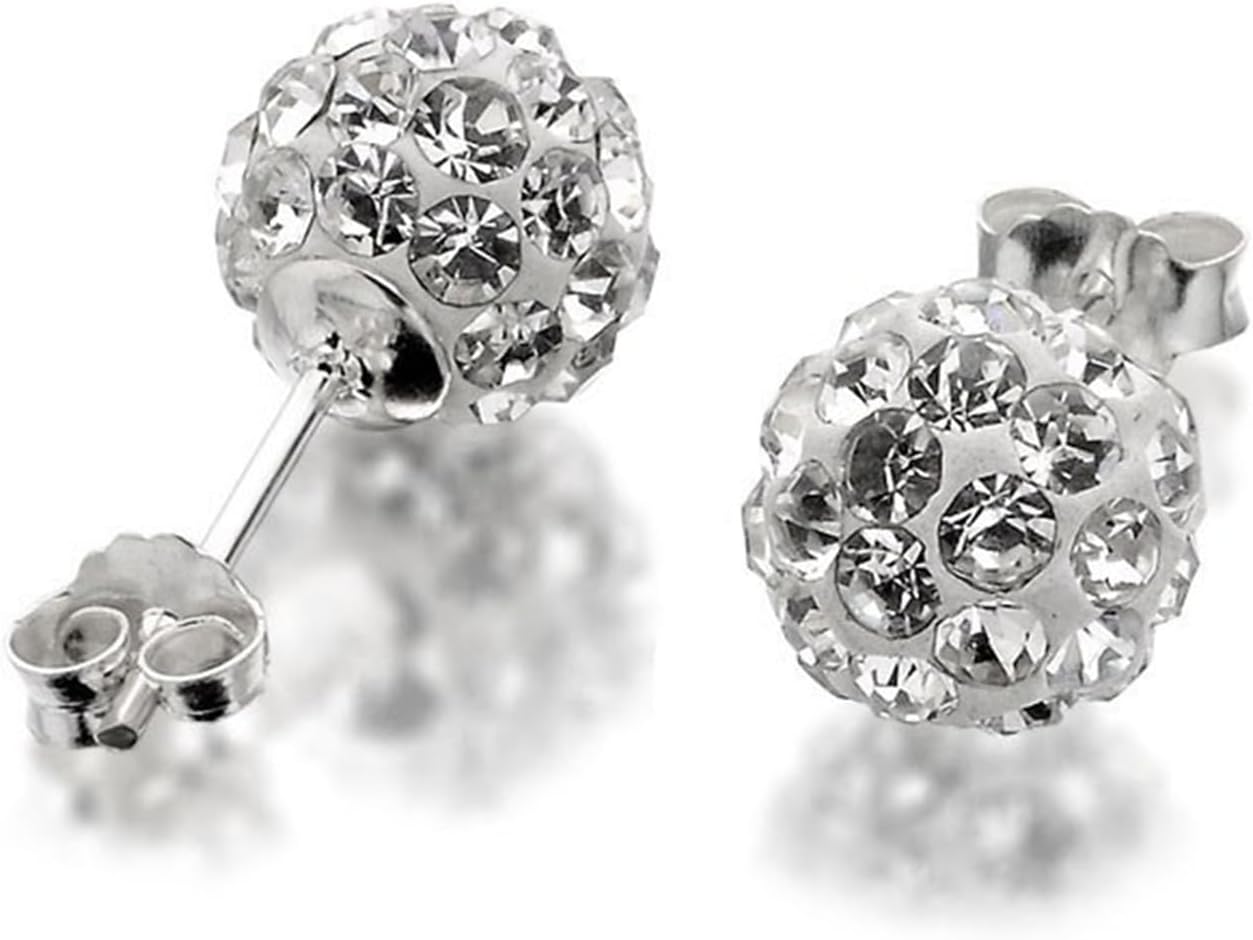 Solid Sterling Silver and AAA Crystals 8MM Ball Stud Earrings.
