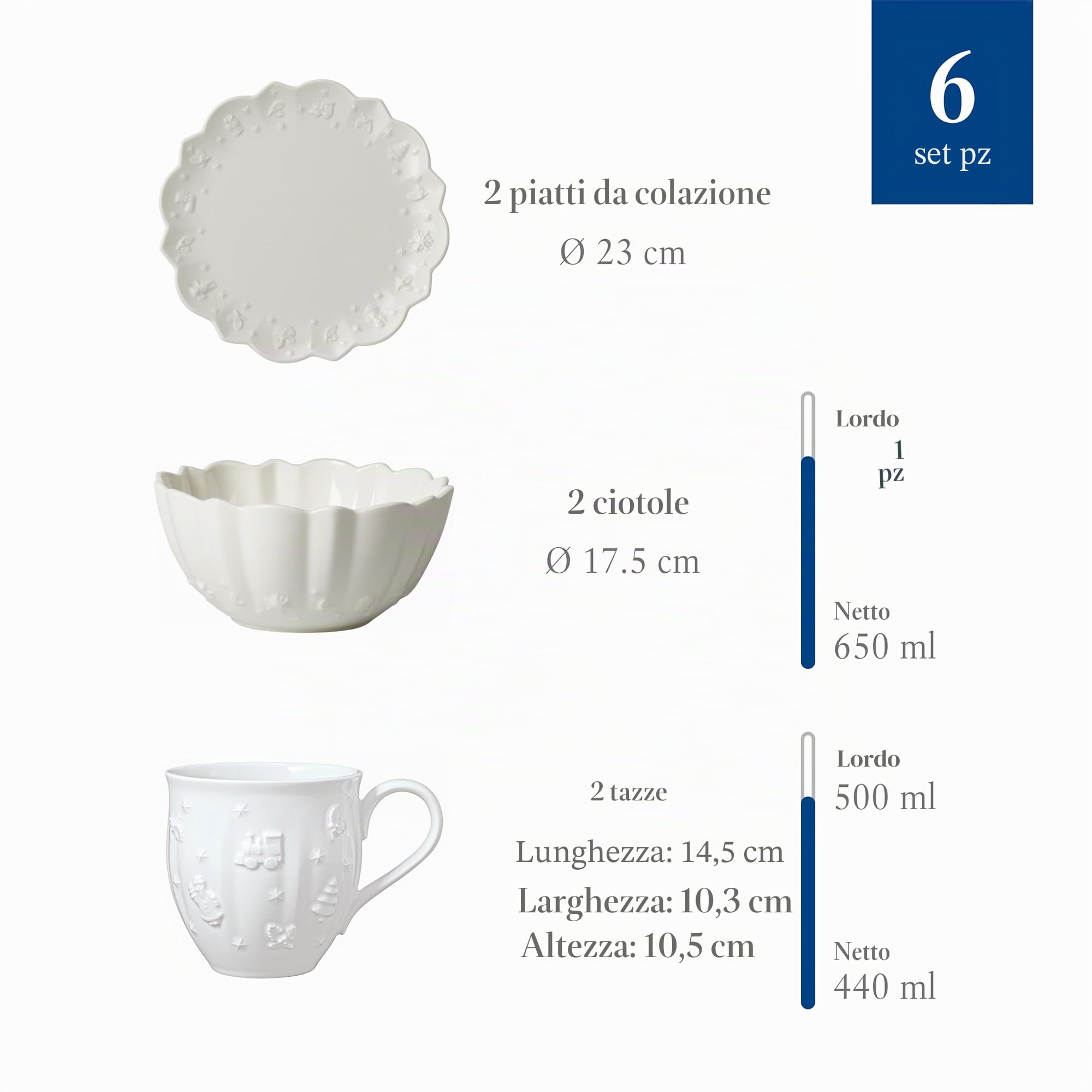 Villeroy & Boch – Toy's Delight Royal Classic servizio da caffè 6pz, piatti da colazione, ciotole per cereali, tazze, porcellana, lavabile in lavastoviglie, utilizzabile nel microonde