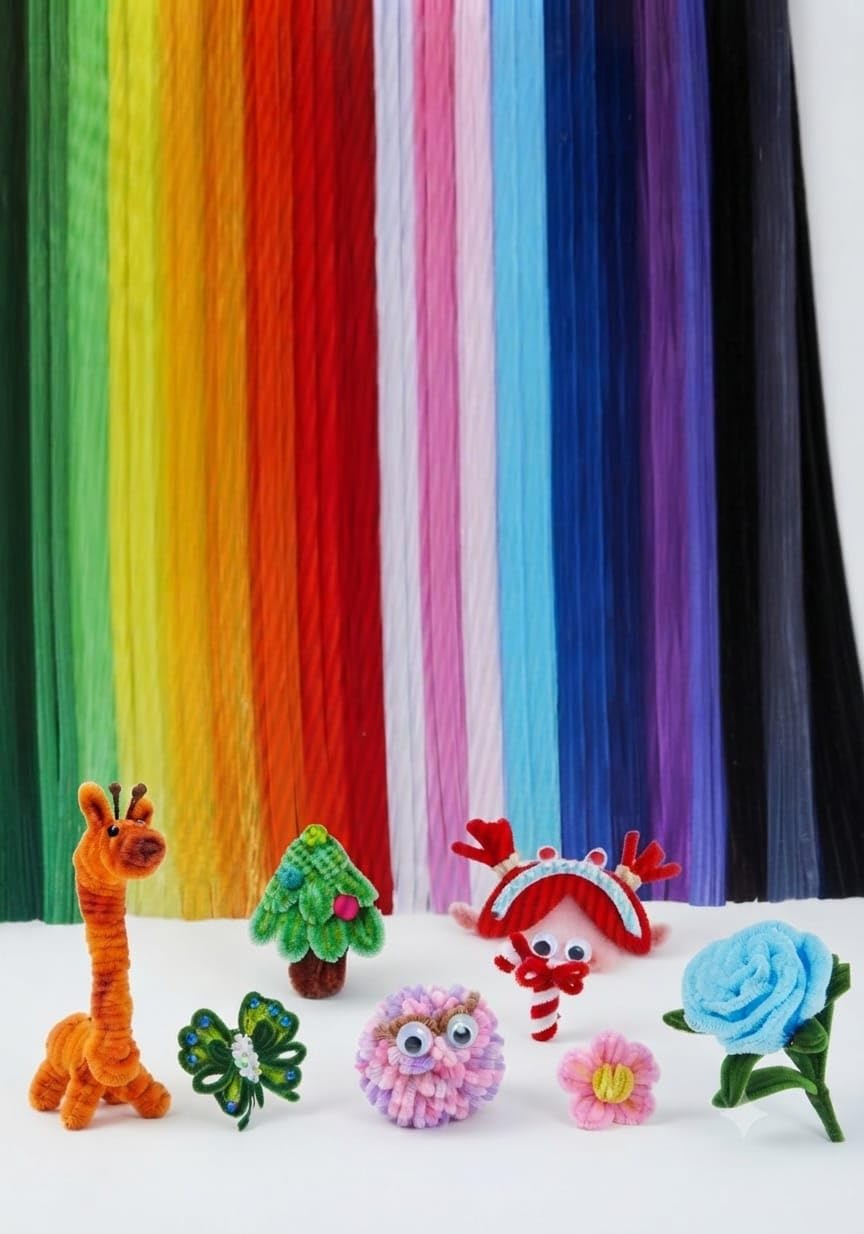 100 Pcs Pipe Cleaners Craft Stems, 10 Colors Chenille Stems for DIY Arts & Crafts, Flexible Fuzzy Pipe Cleaners for Kids, School Projects, Home Decorations, Handmade Flowers & Creative Craft Supplies-image-34