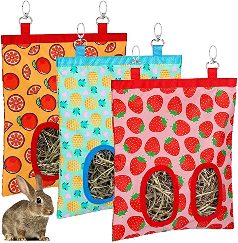 3 Stück Kaninchen-Futtersack zum Aufhängen, Futtersack für Kleintiere, Heu, Meerschweinchen, Heusack für Kaninchen, Meerschweinchen, Chinchilla, Hamster, Kleintiere Cover