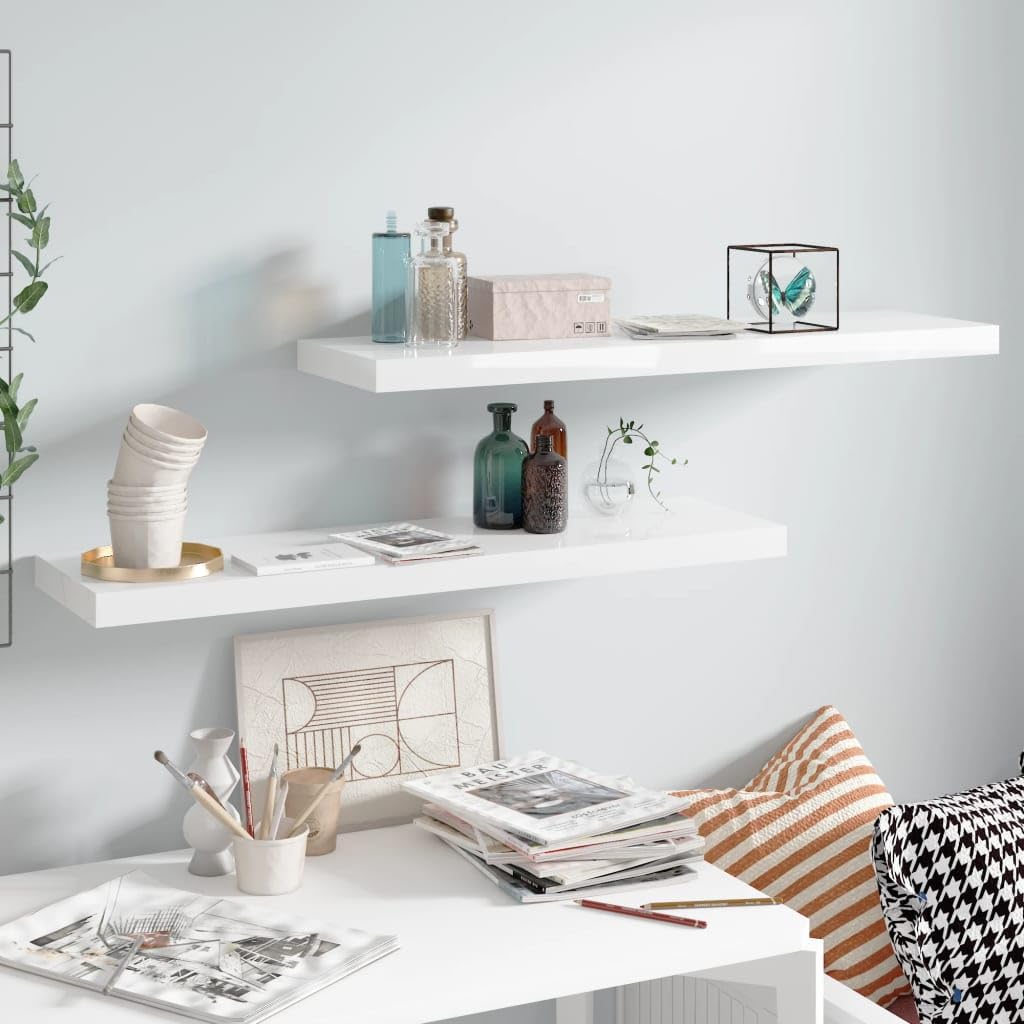 Étagère murale flottante blanche 90cm lot de 2 étagères de rangement suspendues en MDF