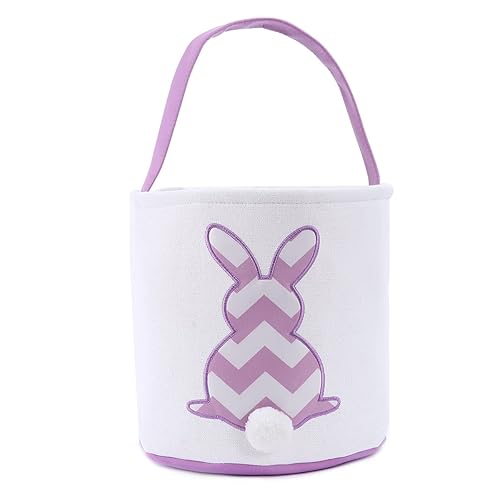 Cootato Bolsas de canasta de conejo de Pascua para niños, diseño de conejo a rayas, cesta de huevos, bolsas de caza personalizadas de lona de
