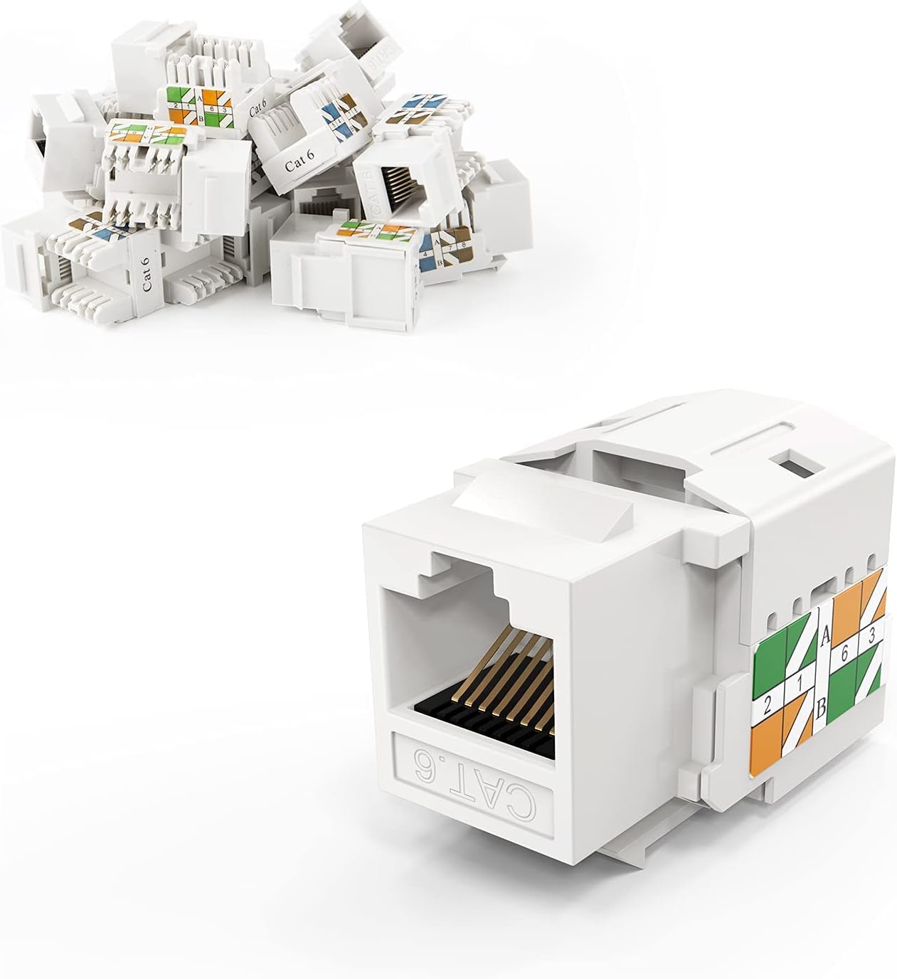 Cat6 / RJ45 Keystone Module White Connector, Lan Cat6 I/O Punch Down Network (PACK OF 5 Pcs.)