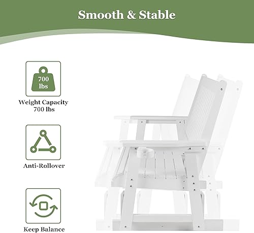 Miniatura 4 de HIPS - Planeador de patio con portavasos, material de madera de polietileno duradero, resistente a todo tipo de clima, respaldo alto y asiento