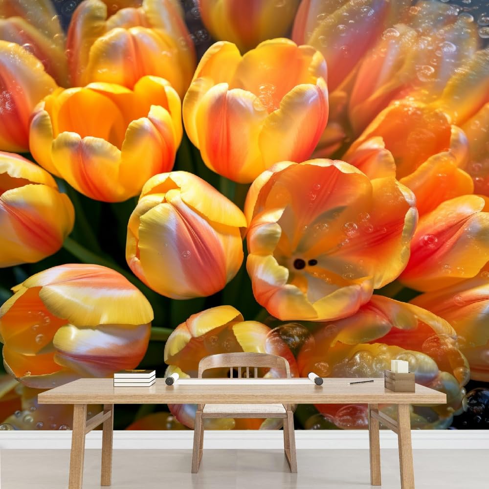 Fleurs papier peint 3D plantes jaunes grand format 495x353cm décoration murale TV