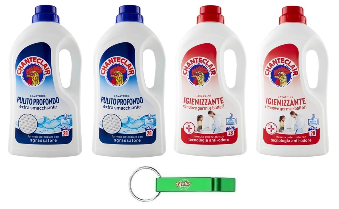 Chanteclair Lavatrice Pulito Profondo - Detergente líquido para lavadora - 4 unidades - Detergente líquido para lavadora - Detergente para lavadora - 28 lavados 1260 ml + llavero Beni Culinari