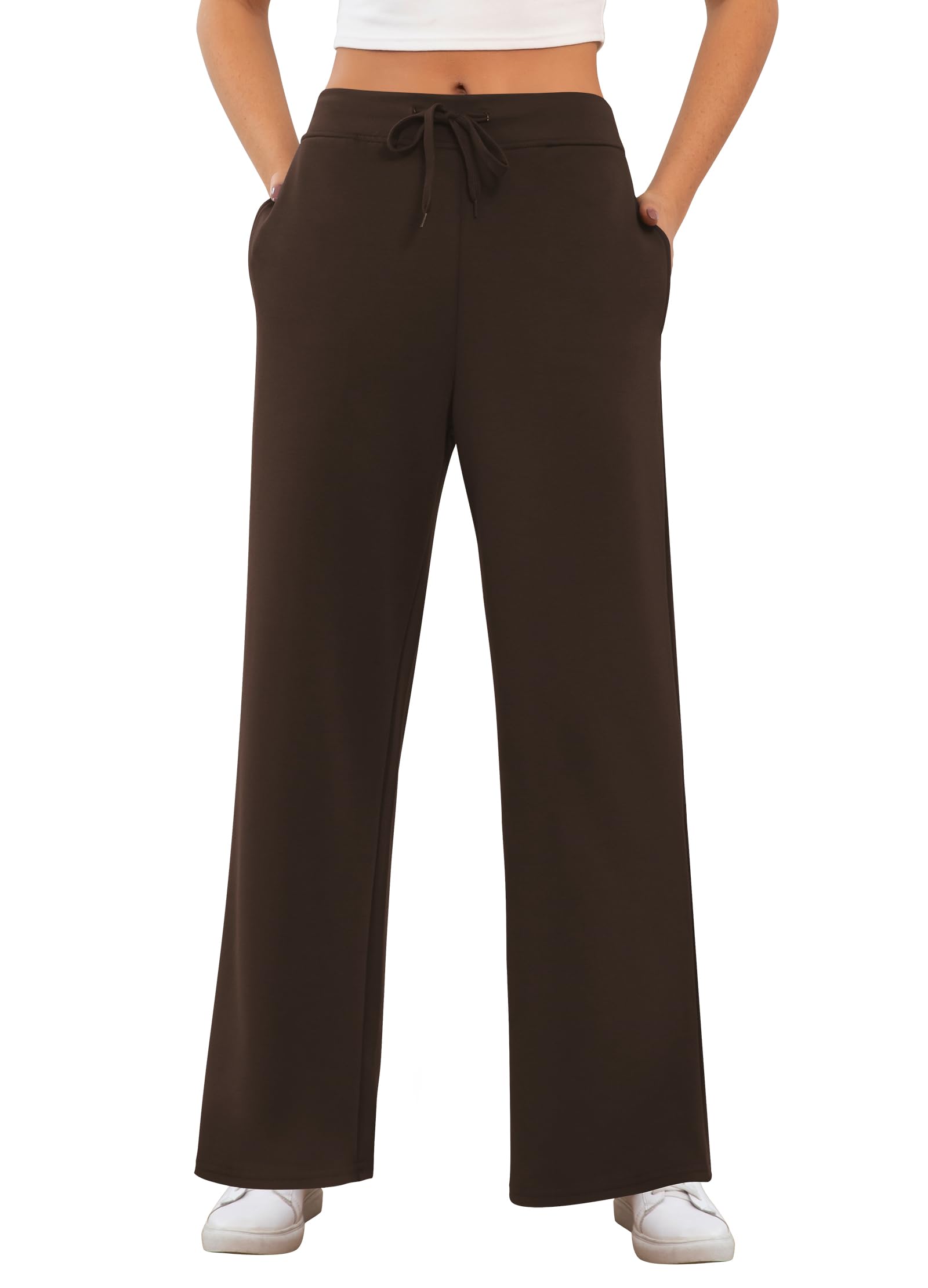 ZJCT Womens Sweatpants Wide Leg Loose Pants High Waisted Drawstring Casual Baggy Lounge Yoga Pants with Pockets Chocolate 2XL