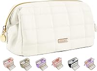 Sooez Large Pencil Case Pouch - Soft Quilted Pen Bag with Wide Opening Zipper, Holds 100+ Pens, Cute School Supplies Organizer for Girls Boys Adults, Beige