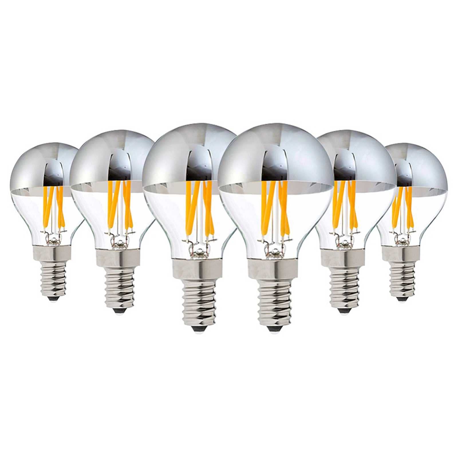KUNOQXHA 4W G45 Edison LED Bulb 40W Equivalent Half Chrome Silver Tipped Dimmable Vintage LED Filament Bulbs E12/E14/E26/E27 Base Warm White 2700K Decorative LED Globe Light Bulb 6 Pack