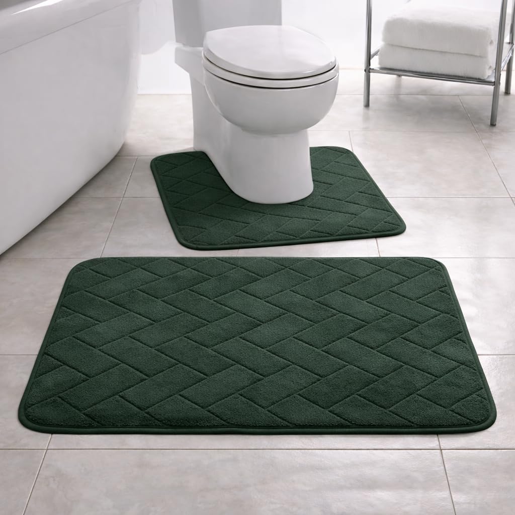 Memory Foam Bath Mat Set – Extra Absorbent Non Slip Bathroom Rug & Pedestal Mat, Ultra Soft Quick Dry Shower Mat for Bathroom Floor, Machine Washable Bath Mat Set