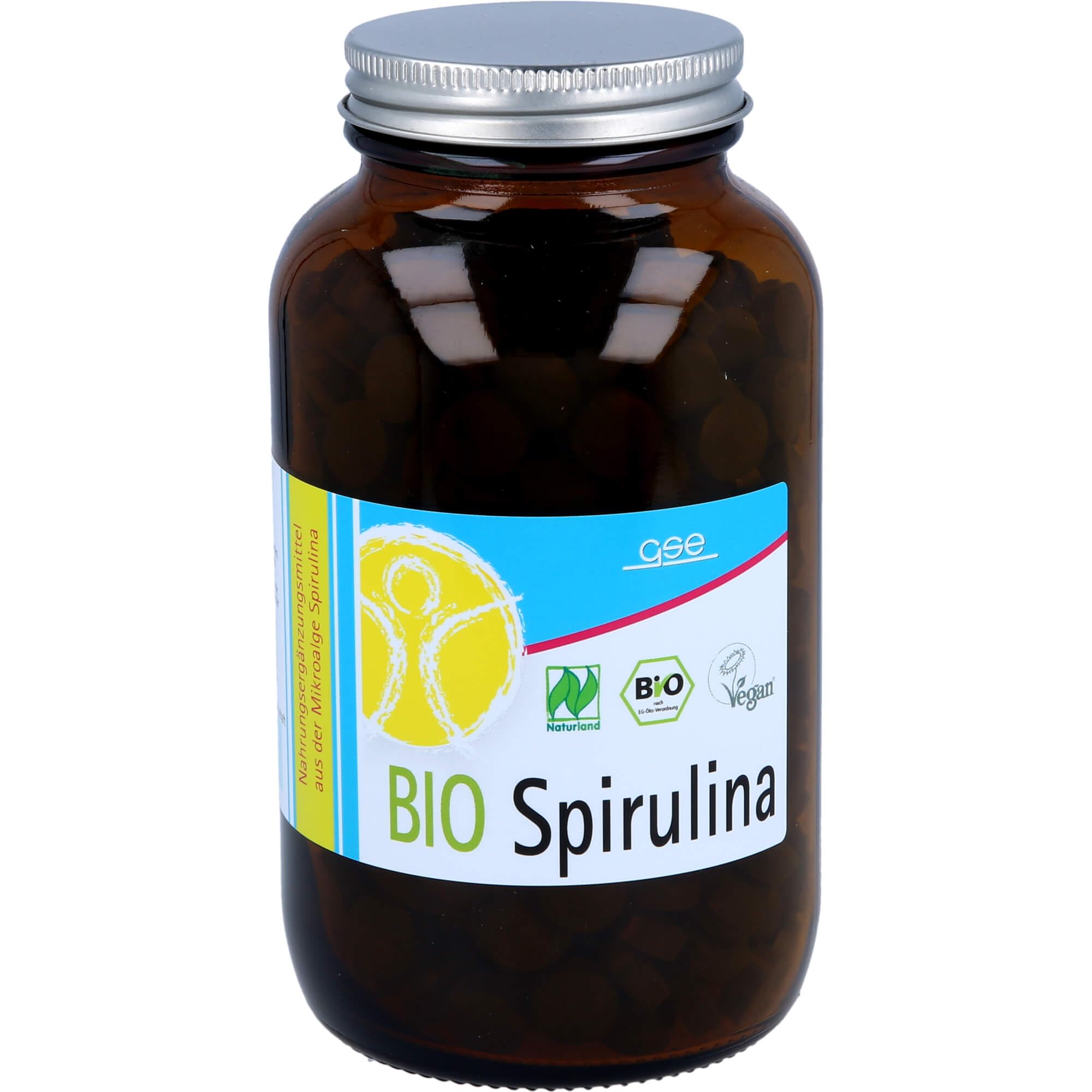 GSE Naturland Bio Spirulina Tabletten - 550 Spirulina Bio Presslinge hochdosiert, 6000 mg pro Tagesdosis - Bio Algen, enthalten Eisen - Vegan, ohne Zusätze - Produziert in Deutschland, Laborgeprüft