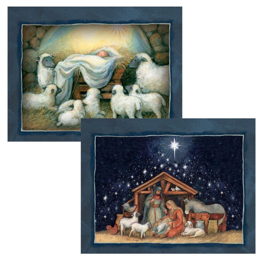 Lang Weihnachtskarte mit Krippenmotiv, 13 x 17 cm, 2 einzigartige Designs pro Box, 18 Karten und 19 Umschläge (1008105)
