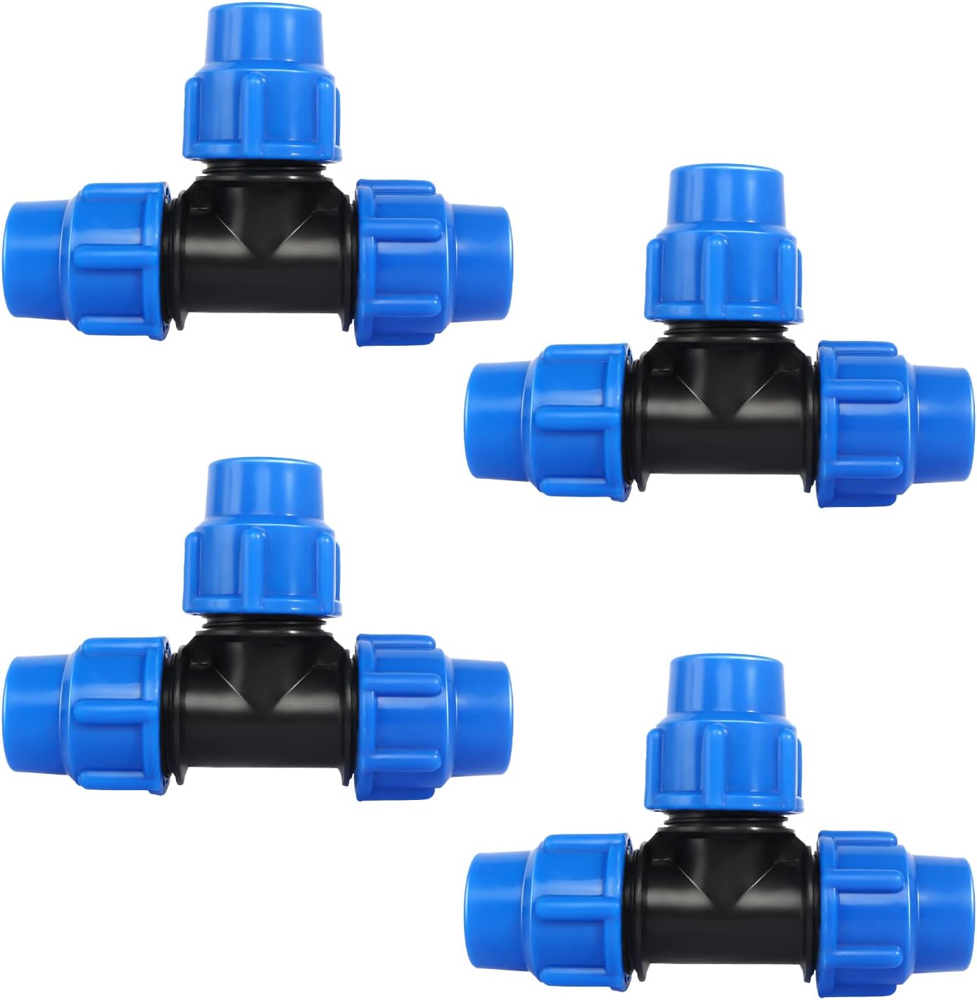 Pack of 4 T-Piece PE Pipe Fitting, PP Fitting 25 mm Coupling Compatible, PE Pipe Clamp Connector, Screw Connection Pipes, Accessories for Installation Pipe Fittings