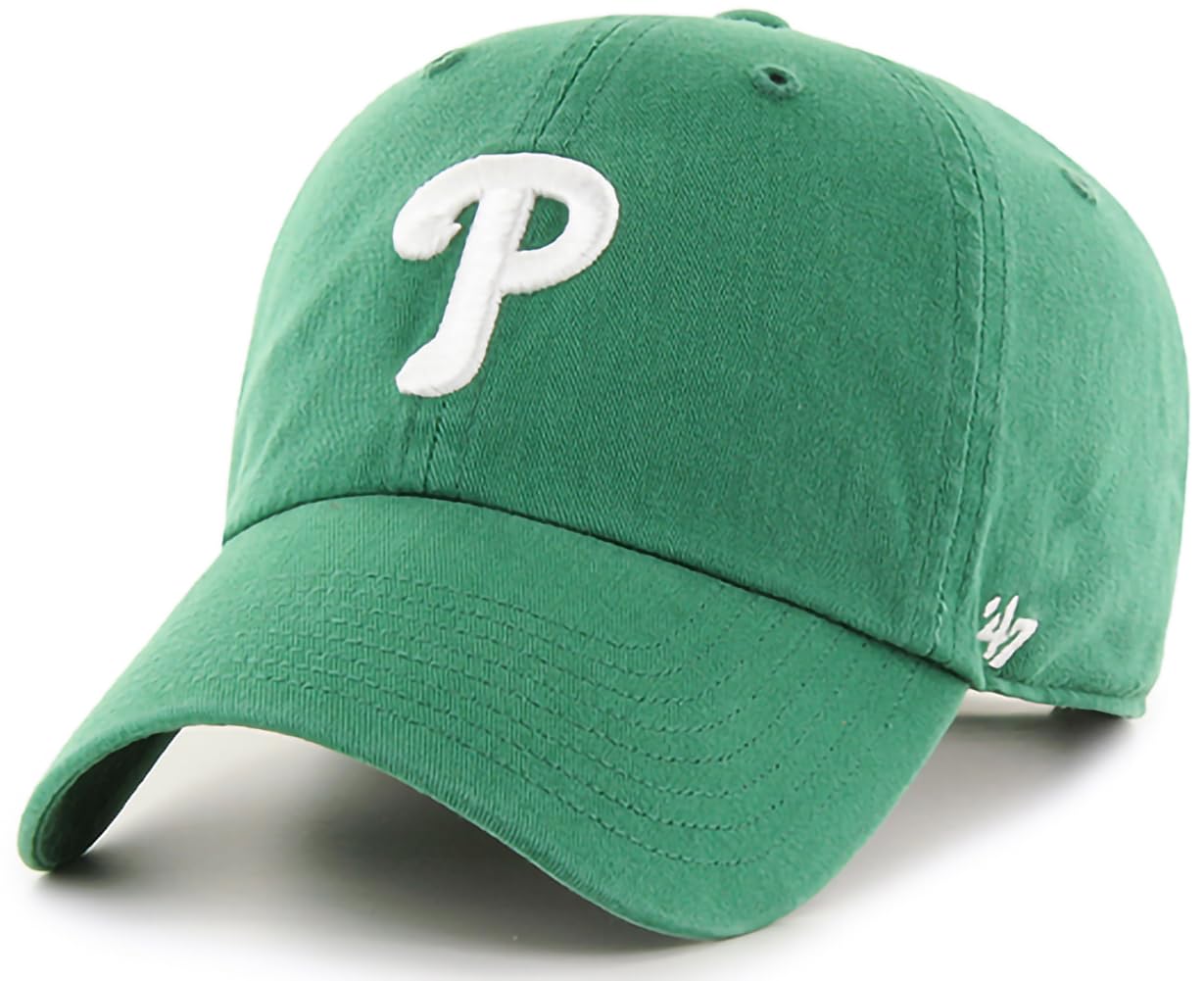'47 MLB Kelly Green Primary Logo Clean Up Adjustable Strap Hat Cap, Adult One Size Fits All