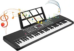 PIANO ELETRÔNICO DE 61 TECLAS,TECLADO MUSICAL PROFISSIONAL TECLAS LCD TIMBRES E RITMOS,MICROFONE,ADESIVOS DE TECLADO