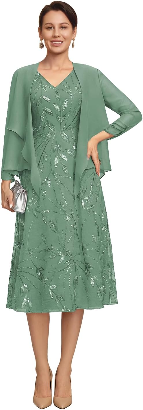 2 Piece Mother of The Bride Dress for Wedding Laces Applique A-Line Formal Grandmother Groom Gowns with Jackets MX30