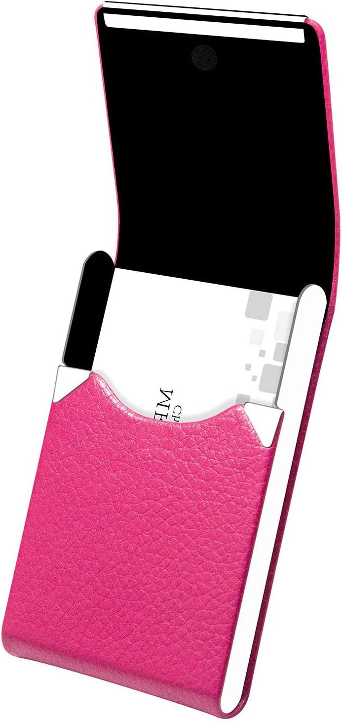 HBSTUDIO PU Leather Business Card Holder for Women Professional Business Name Card Holder Stainless Steel Business Card Case with Magnetic Shut (Rose red)