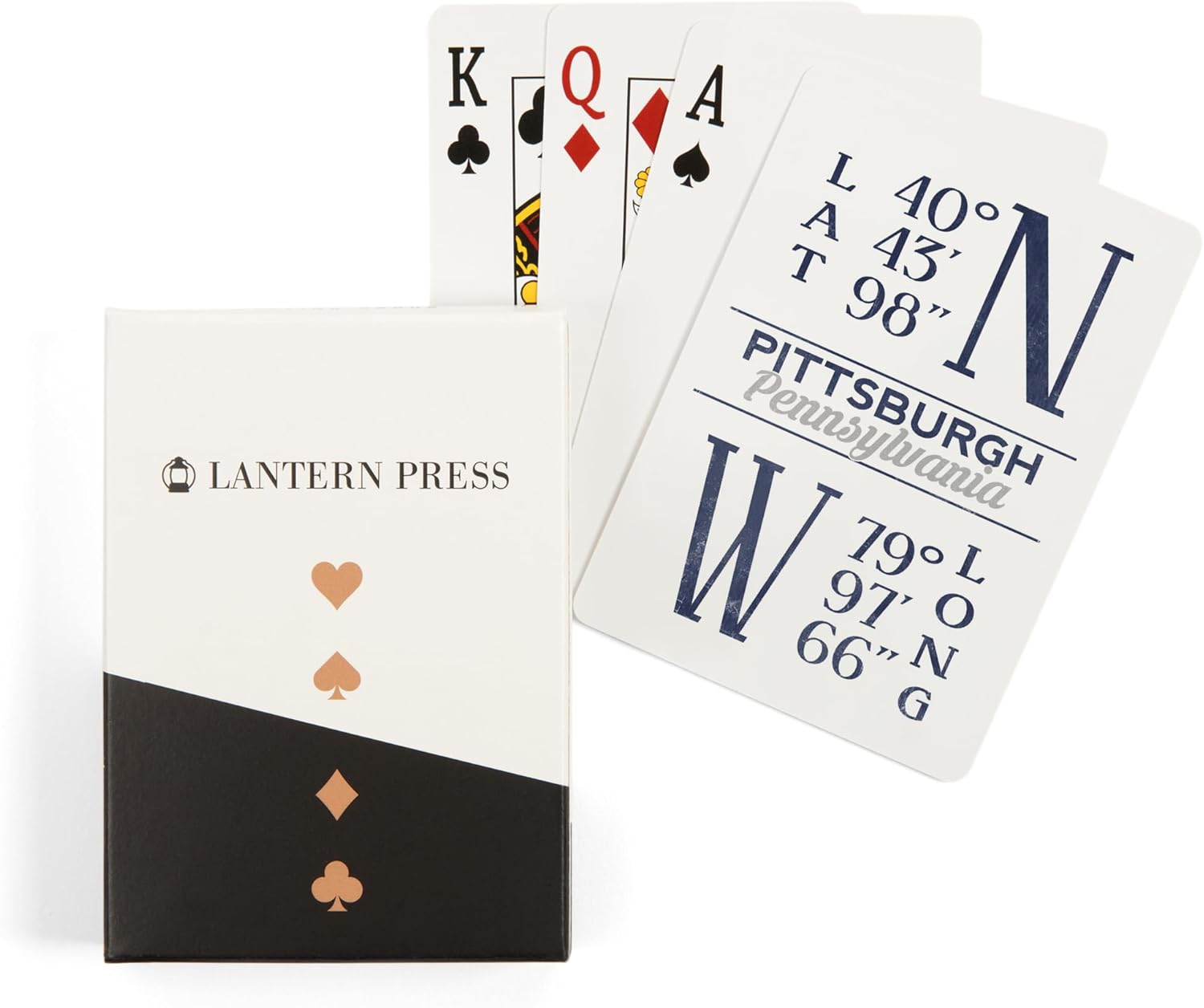 Lantern Press Pittsburgh, Pennsylvania, Latitude and Longitude (Blue), 52 Playing Cards for Adults, Poker Size Card Deck