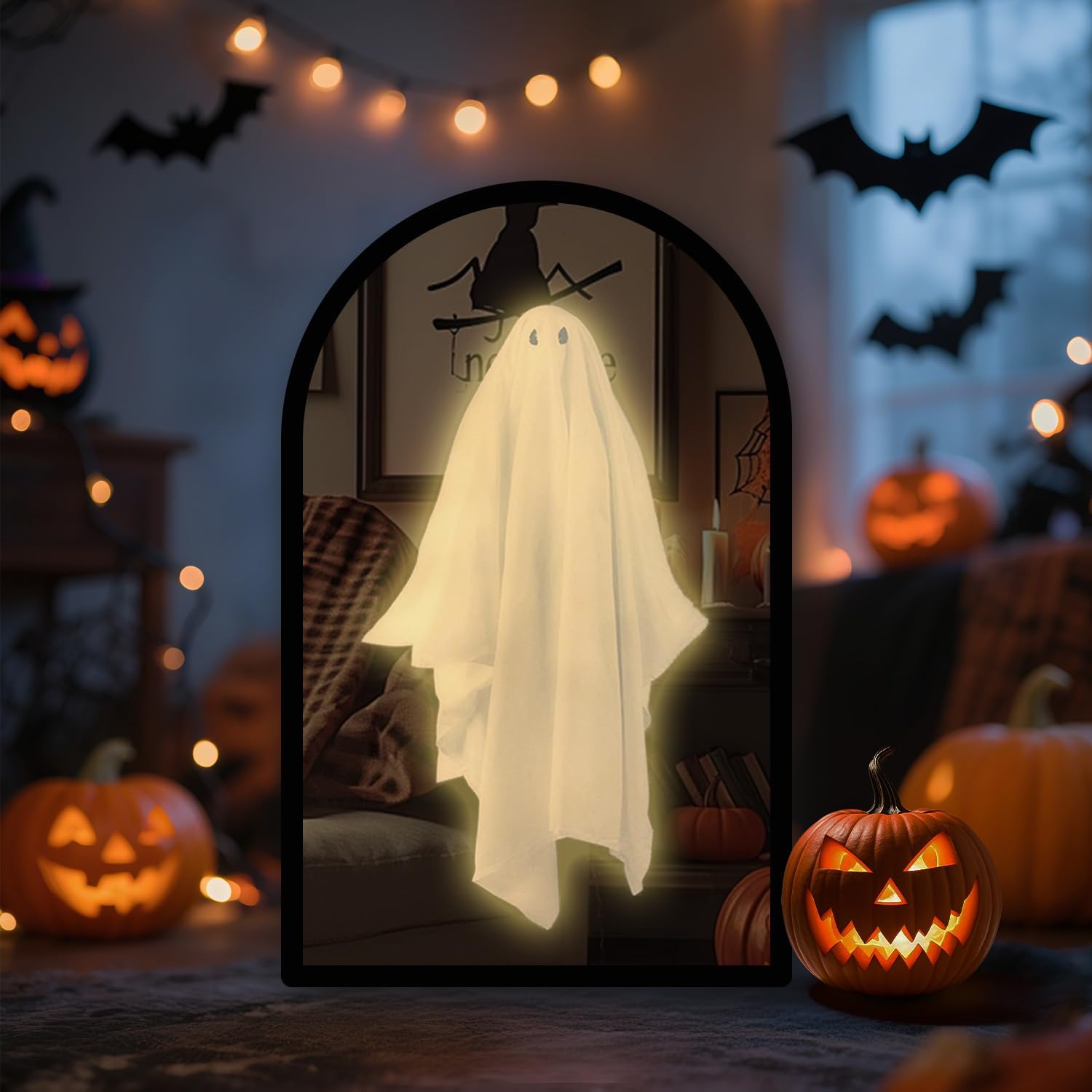 2025 Halloween Novelty Ghost Mirror, Holographic Ghost Mirror,Indoor Halloween Wall Decor,Scary Wall Decor for Haunted House,Party, Trick or Treat White