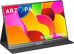 Monitor portátil ARZOPA, monitor de laptop FHD 15,6'' 1080P USB C HDMI, tela de computador HDR Eye Care, tela externa com capa inteligente para Mac Phone Xbox PS5-S1 Table