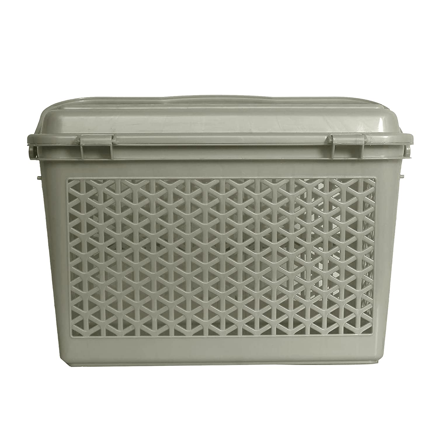 Kuber Industries Plastikowy modny kosz do przechowywania na zakupy z uchwytami, mały kosz na prysznic, do szafy, kuchni, ogrodu, łazienki, zabawek (szary)-HS_38_LUGGAGE21156