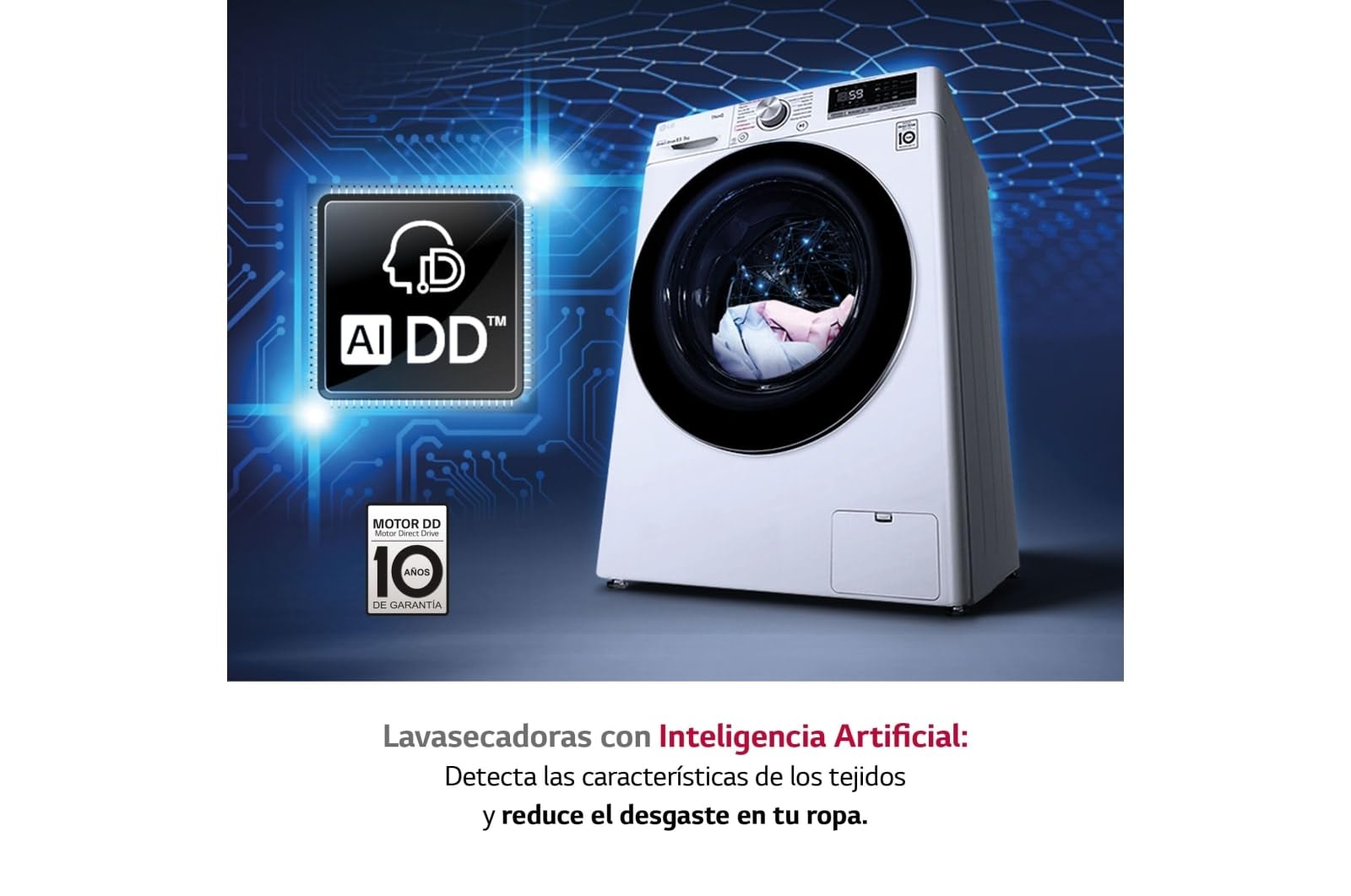 LG F2DV5S85S2W Lavadora secadora, Carga frontal, 1400RPM, Inteligencia artificial, Blanco, 8.5/5 kg