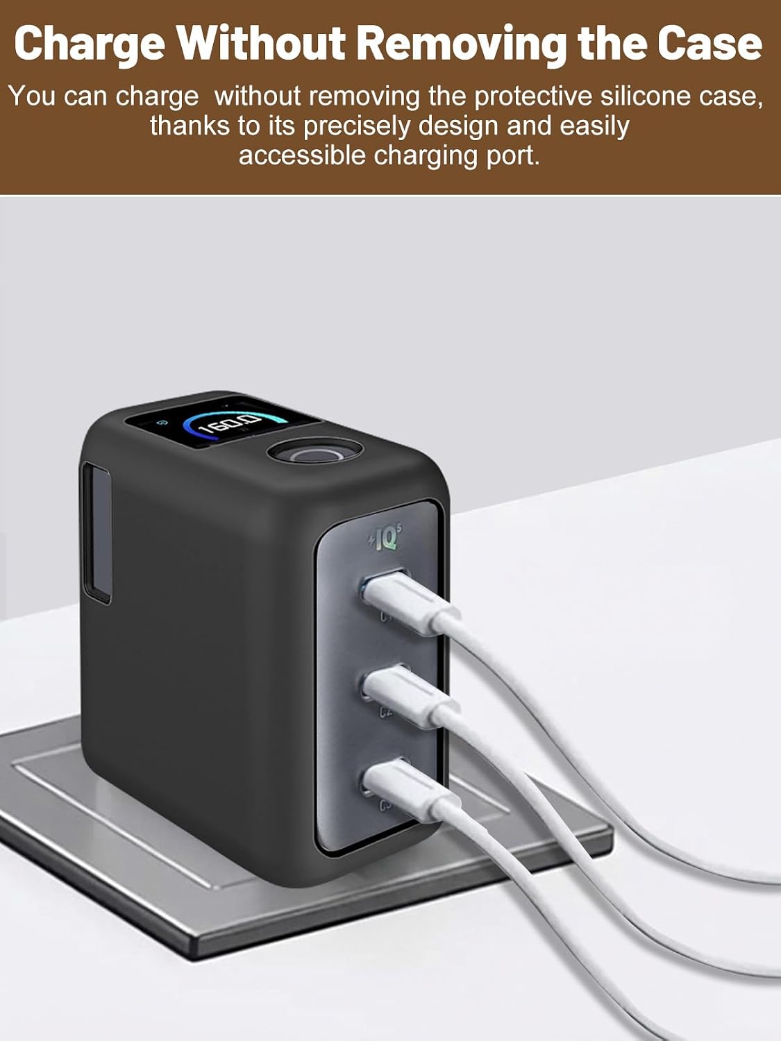 Silicone Protective Case for Anker Prime 160W USB-C Charger , Full-Body Protective Cover with Precise Cutout, Shockproof Dustproof Charging Block Protector Sleeve & Scratch-Resistant Sleeve (Black)