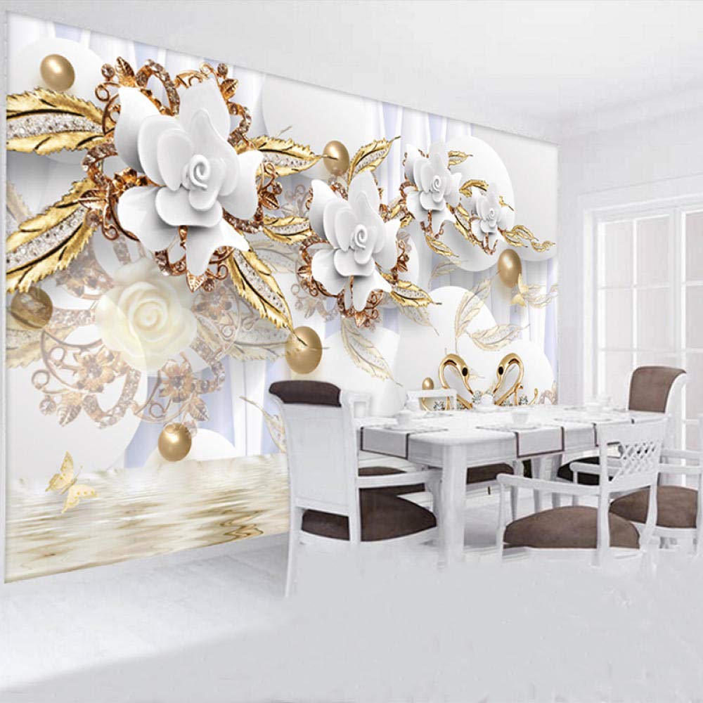 Papier peint photo 3D fleurs blanches style européen 400x280 cm pour salon