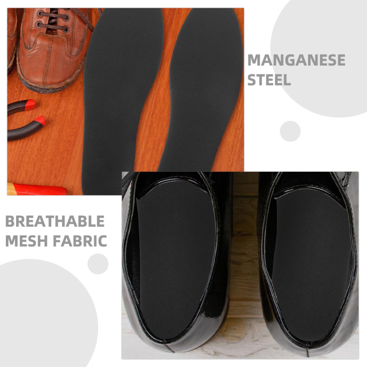FOMIYES 5 Paires Semelles Intérieures Acier Manganèse Anti-perforation pour Hommes et Femmes Résistantes à Protection Travail et Sports