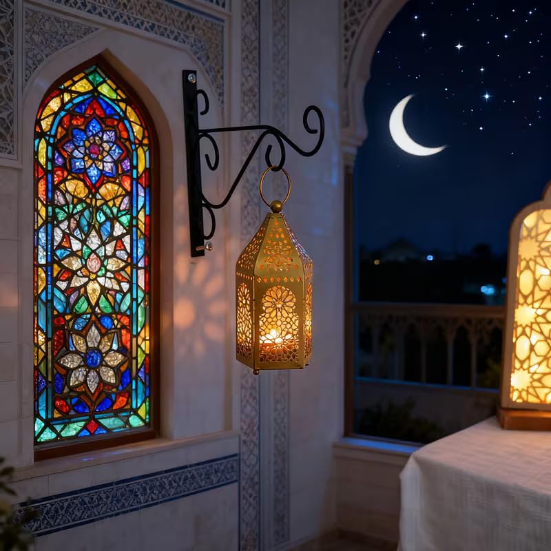 Bougeoir Marocain Doré en Métal, Lanterne Islamique Sculptée Évidée, Décoration Ramadan et Aïd, Photophore de Table Style Oriental