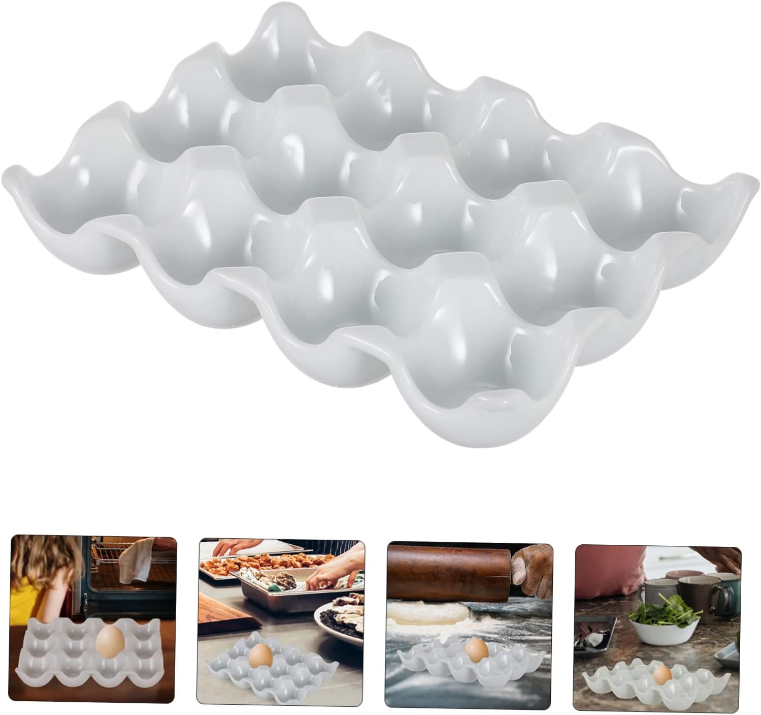 Artibetter Freezer Egg Storage Holder Ceramic Egg Tray for Fresh Keeping Durable Egg Storage Box Space Saving Design for Kitchen Refrigerators and Counters White